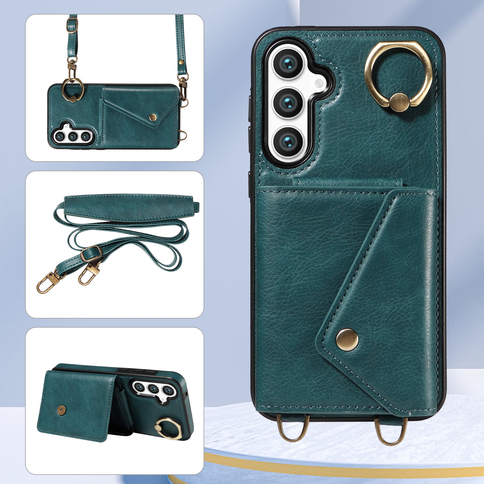 002 Cellphone Cover for Samsung Galaxy S23 FE Ring Kickstand Litchi Texture Leather TPU Card Bag Phone Case with Shoulder Strap 002 Cellphone Cover for Samsung Galaxy S23 FE Ring Kickstand Litchi Texture Leather TPU Card Bag Phone Case with Shoulder Strap